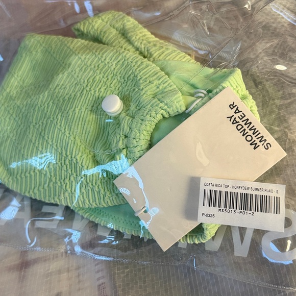 NWT Monday Swimwear Costa Rica Bandeau Top in Honeydew Summer Plaid - Size S - Picture 7 of 7
